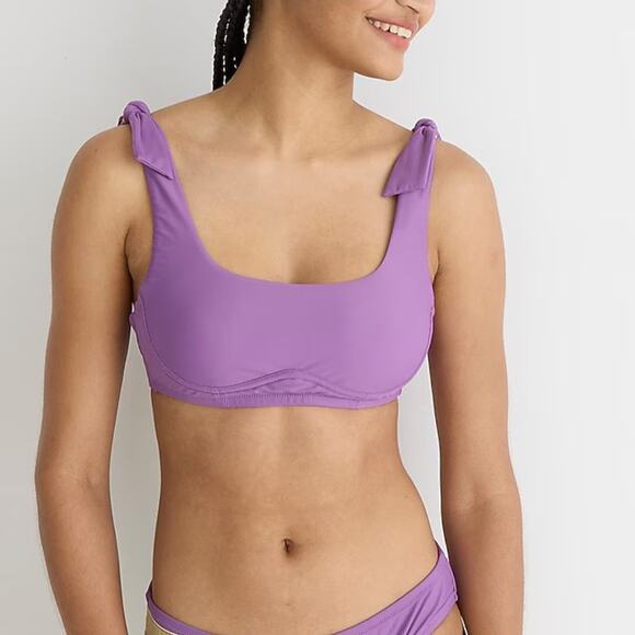J. Crew Tie Shoulder Scoopneck Bikini Top Viola Size 2X NWT - Picture 1 of 8